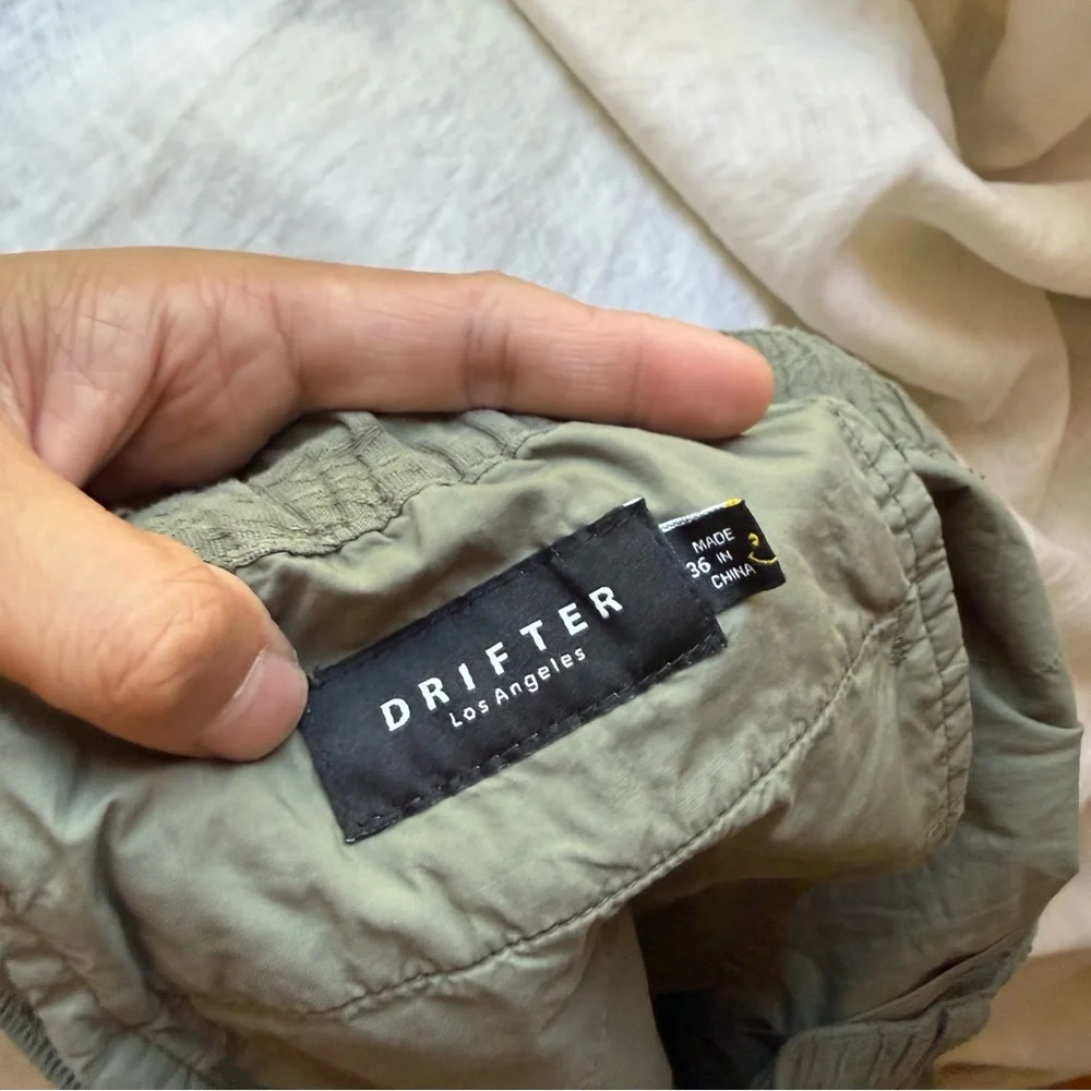 DRIFTER LOS ANGELES Olive green cotton tapered wide‎ leg pull on cropped pants